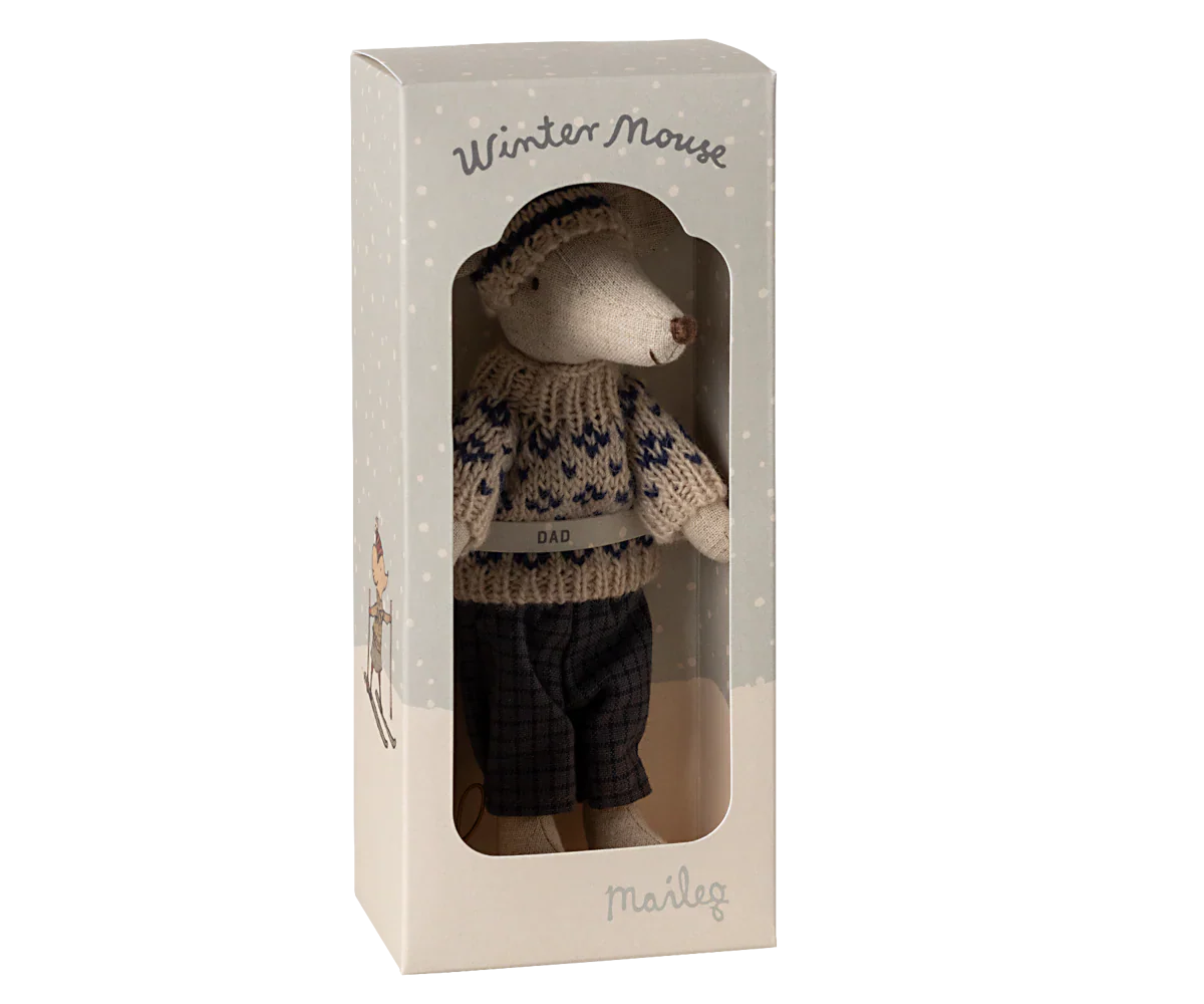 Maileg Winter Mouse with Ski Set Dad - Blue