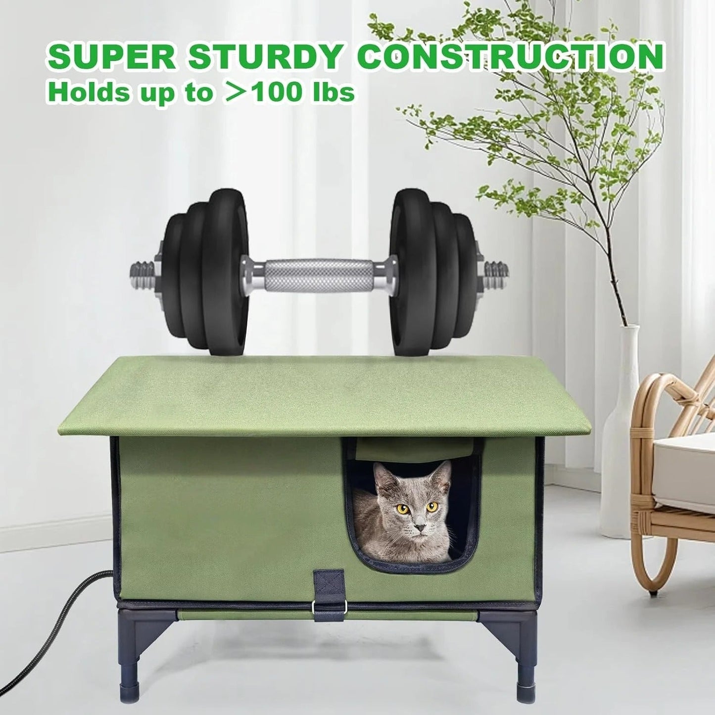 Outdoor Heated Cat House for Winter β Waterproof Shelter with Rainproof Eaves, Built-In Heating Pad & Dual Escape Doors β Ideal for Feral & Stray Cats
