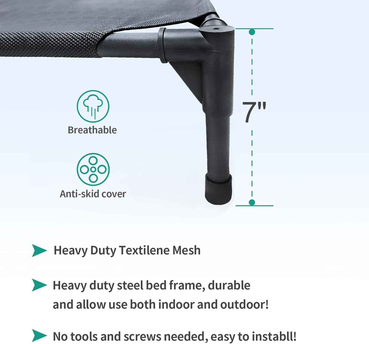 Medium Elevated Dog Bed (32x25x8in) β Raised Outdoor Pet Cot with Waterproof Frame, Breathable Mesh & Non-Slip Feet β Supports Up to 80 lbs β Black