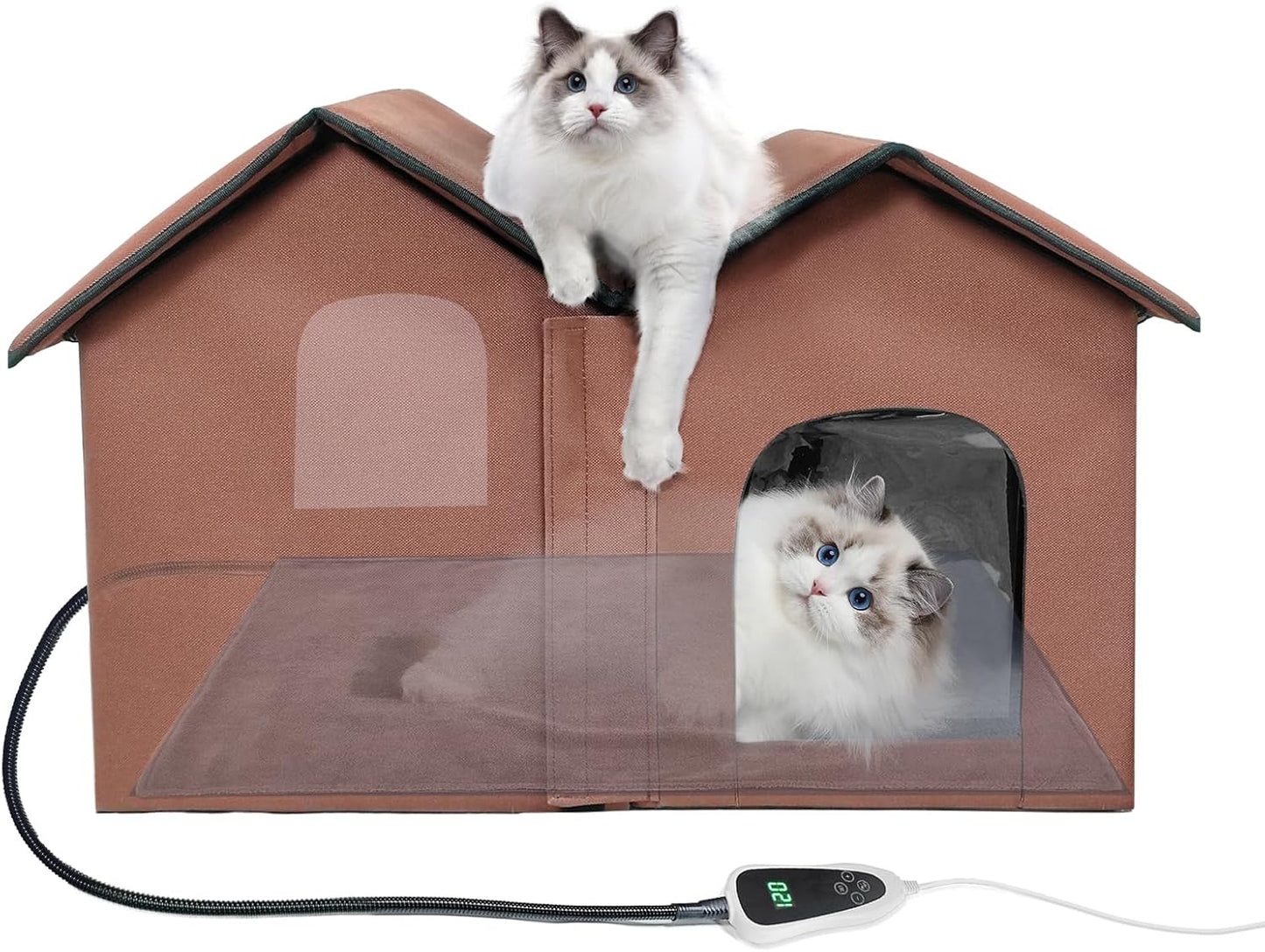 Large Heated Cat House β All-Season Indoor/Outdoor Shelter with Smart Thermostat, Dual Rooms, Removable Heating Pad & Foldable Design