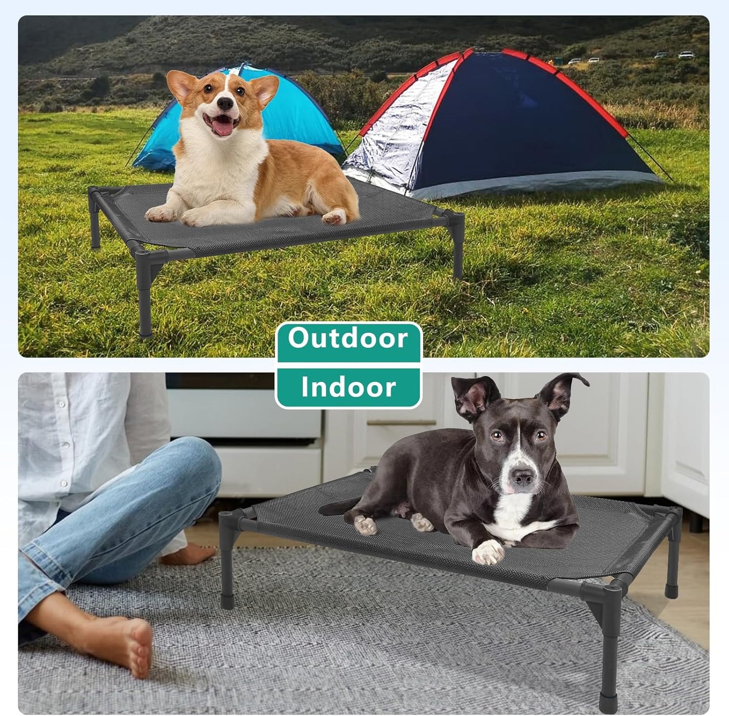 Medium Elevated Dog Bed (32x25x8in) β Raised Outdoor Pet Cot with Waterproof Frame, Breathable Mesh & Non-Slip Feet β Supports Up to 80 lbs β Black