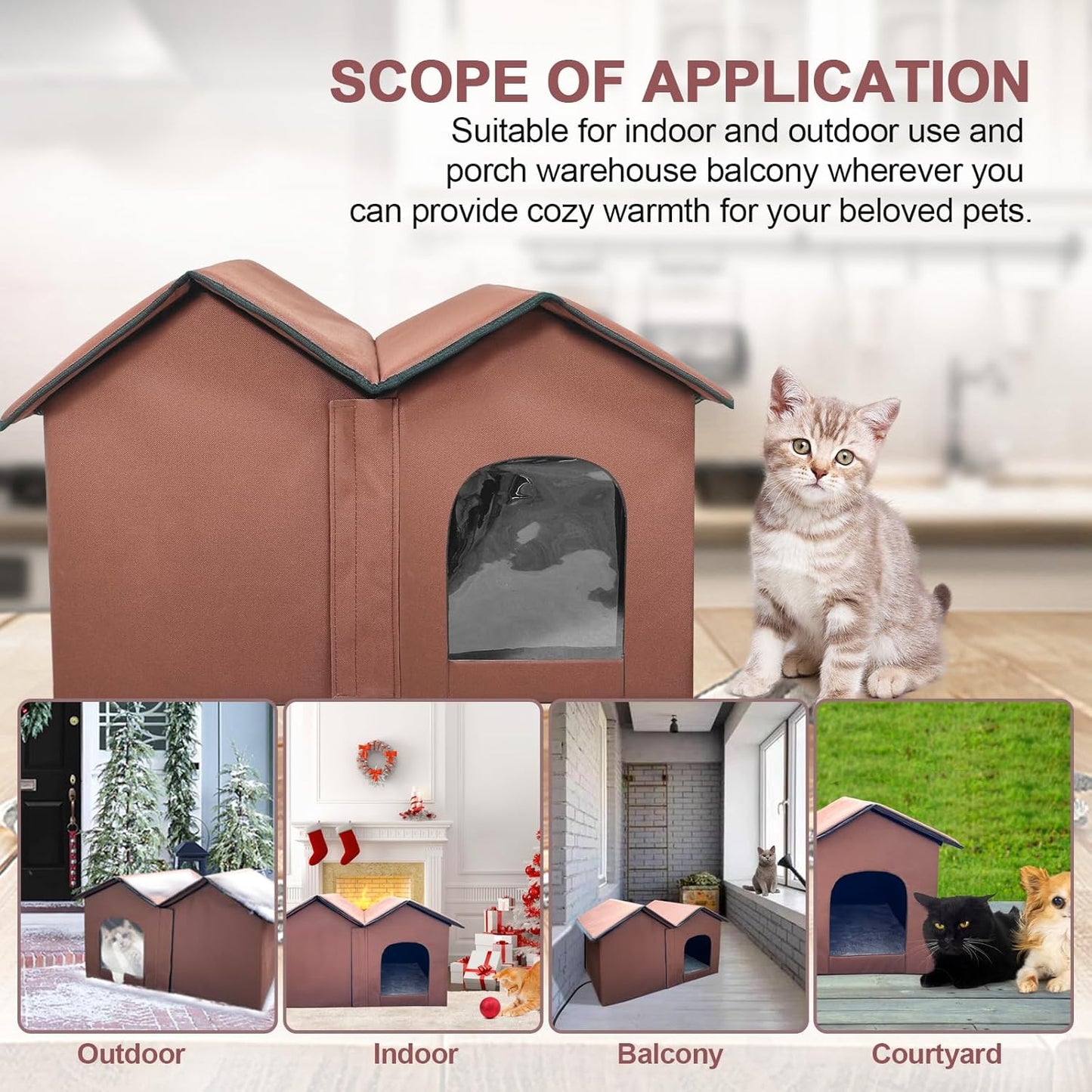 Large Heated Cat House β All-Season Indoor/Outdoor Shelter with Smart Thermostat, Dual Rooms, Removable Heating Pad & Foldable Design
