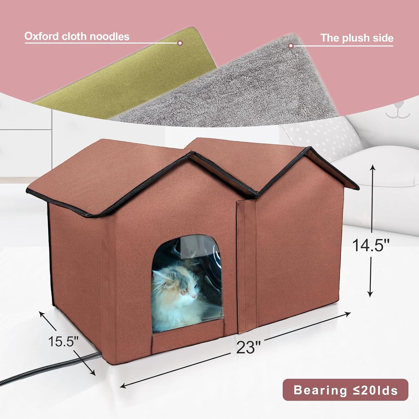 Large Heated Cat House β All-Season Indoor/Outdoor Shelter with Smart Thermostat, Dual Rooms, Removable Heating Pad & Foldable Design