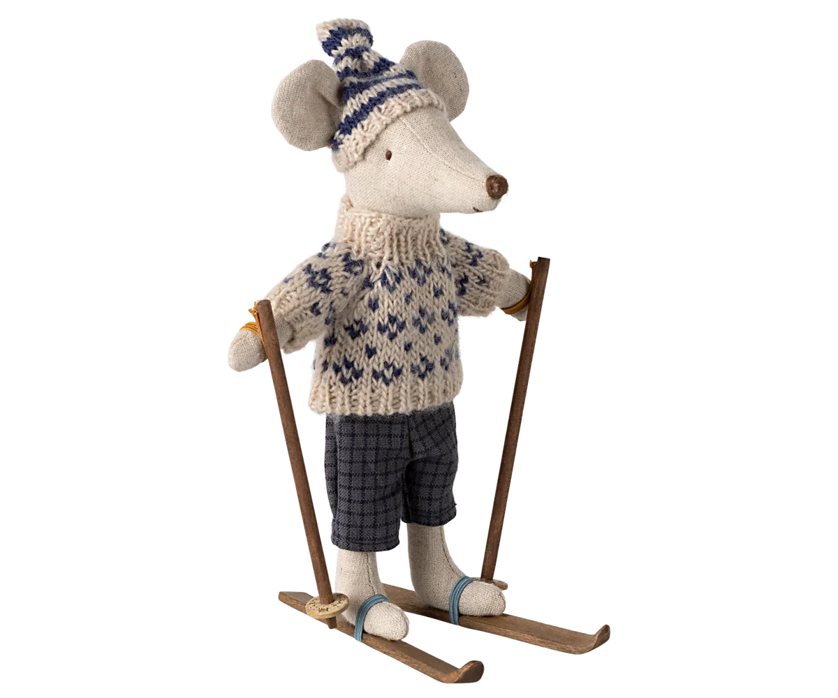 Maileg Winter Mouse with Ski Set Dad - Blue