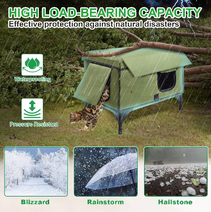 Outdoor Heated Cat House for Winter β Waterproof Shelter with Rainproof Eaves, Built-In Heating Pad & Dual Escape Doors β Ideal for Feral & Stray Cats