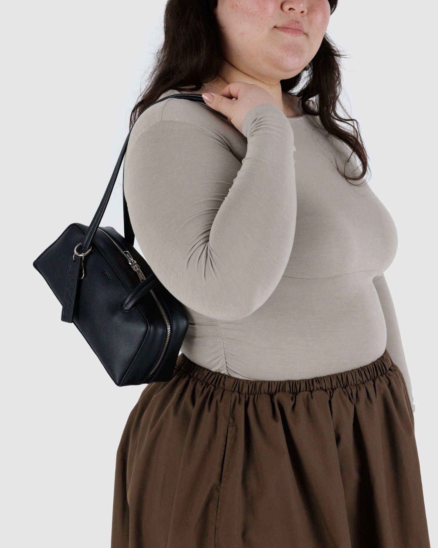 BAGGU Small Recycled Leather Bowler Bag - Black