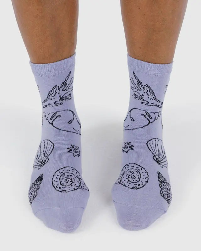 BAGGU Adult Crew Sock - Shells Light Blue