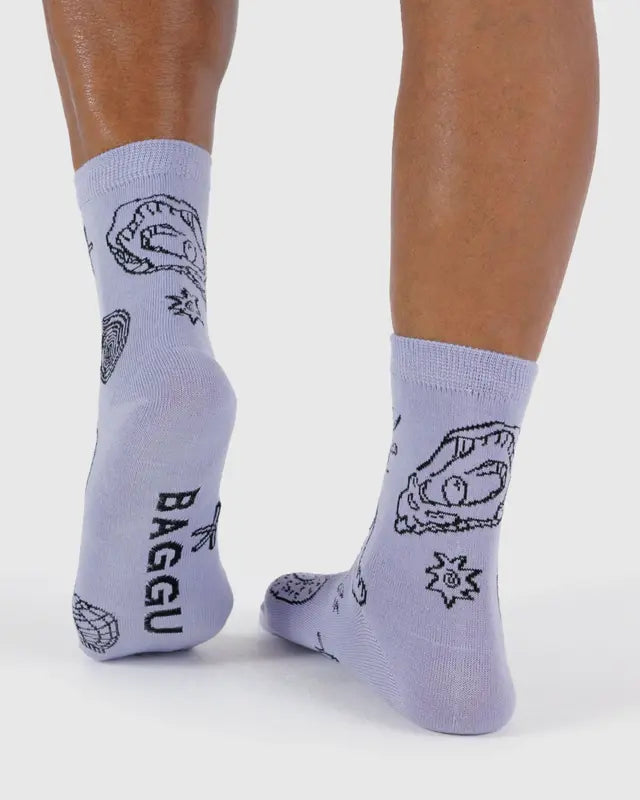 BAGGU Adult Crew Sock - Shells Light Blue