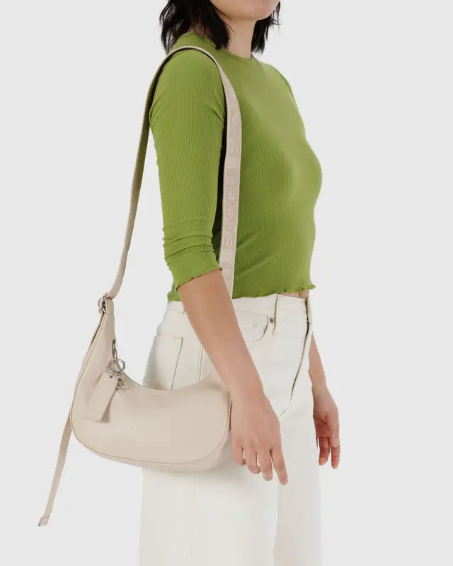 BAGGU Small Recycled Leather Crescent Bag - Stone
