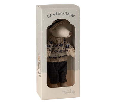 Maileg Winter Mouse with Ski Set Dad - Blue