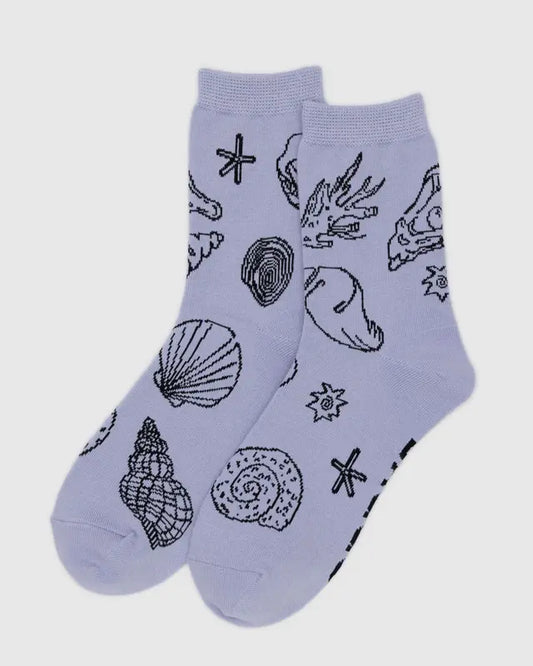 BAGGU Adult Crew Sock - Shells Light Blue