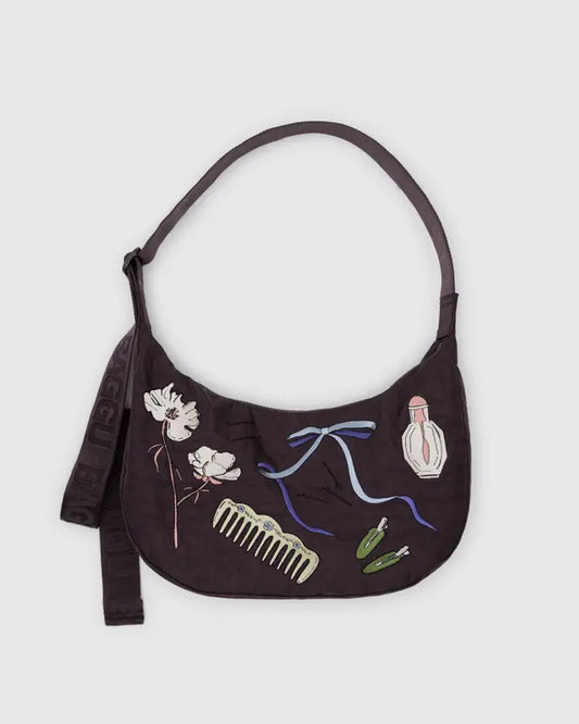 BAGGU Medium Nylon Crescent Bag - Embroidered Get Ready With Me