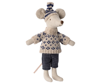 Maileg Winter Mouse with Ski Set Dad - Blue