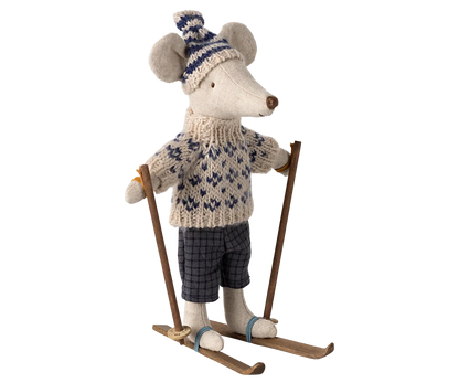 Maileg Winter Mouse with Ski Set Dad - Blue