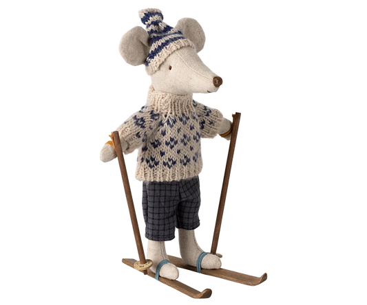 Maileg Winter Mouse with Ski Set Dad - Blue