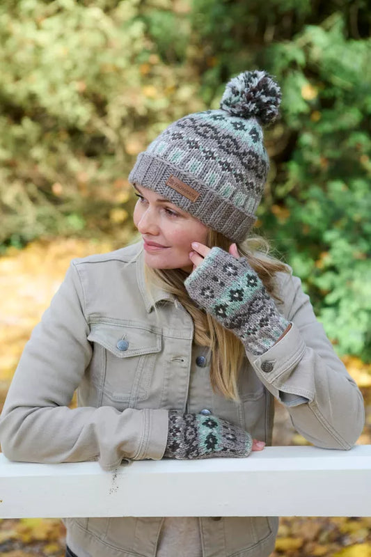 Pachamama Loch Fyne Roll Back Merino Bobble Beanie Green