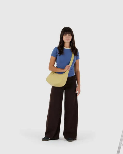 BAGGU Medium Recycled Leather Crescent Bag - Straw
